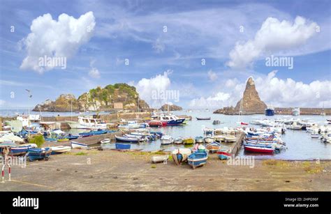 Aci Trezza Italy A View Of Tourist Fishing Village In Municipality