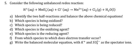 Solved Consider The Following Unbalanced Redox Chegg