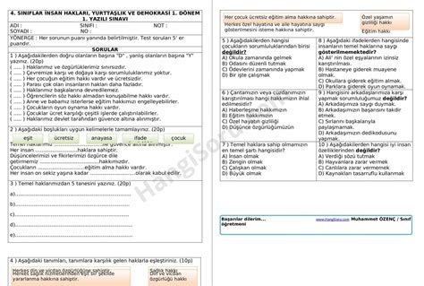 S N F Nsan Haklar Ve Demokrasi D Nem Yaz L Sorular Hangisoru