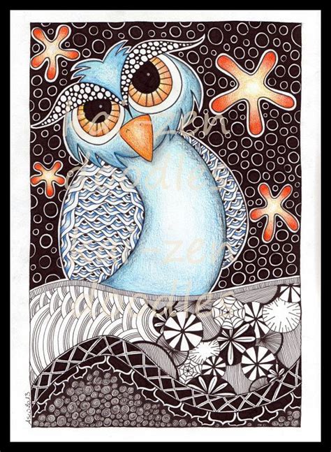 Blue Owl Original Whimsical Drawing Ink And By Kaizendoodles €1500