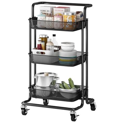 Buy PUSDON 3 Tier Rolling Utility Cart Metal Mesh Trolley Service Cart