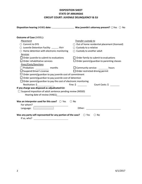 Arkansas Juvenile Delinquency And Ejj Disposition Sheet Fill Out Sign