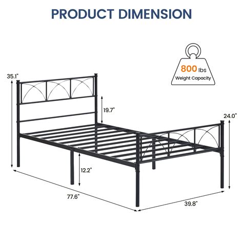 Homefan Twin Bed Frames Metal Platform Heavy Duty Steel Slat Under Bed