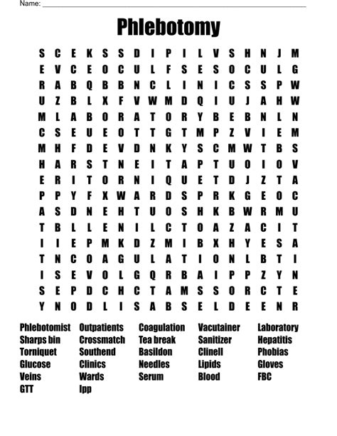 Phlebotomy Word Search Wordmint