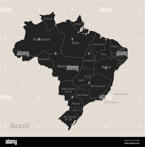 Mapa Negro De Brasil Con Nombres De Regiones Diseño De Vector Pizarra