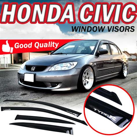 For 01 05 Honda Civic Window Visors Smoke Tinted Sun Vent Guard Rain Deflectors Ebay