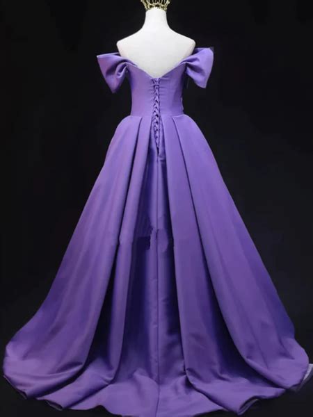 Off Shoulder Purple Satin Long Prom Dresses Off The Shoulder Purple S