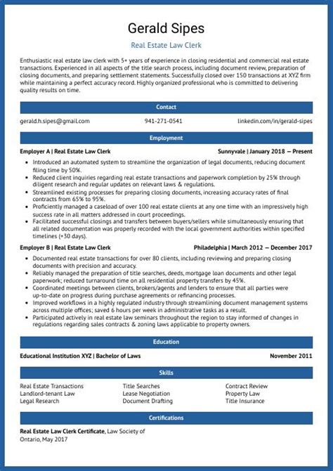 Real Estate Law Clerk Resume Cv Example And Writing Guide