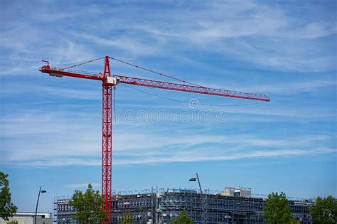 Red Crane at Construction Site with Some Building Scaffold Editorial Image - Image of urban ...