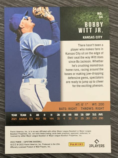 Mavin Bobby Witt Jr RC 2022 Panini Capstone Debut Edition 34 Blue