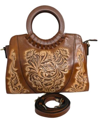 Patricia Nash Lyon Tooled Leather Satchel Crossbody Bag Tan NWT 249 EBay