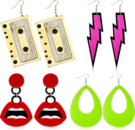 Amazon Pairs S Retro Earrings S Retro Neon Earrings S