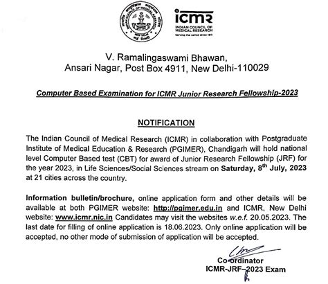 ICMR JRF 2023 Jaivikshastram Education Research Foundation