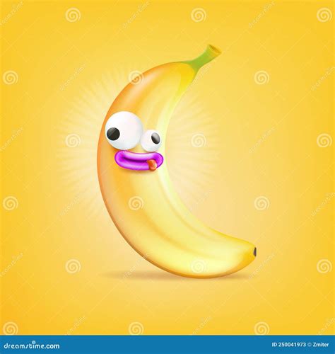 Vector Cartoon Silly Banana Fruit Character Isolated On Orange