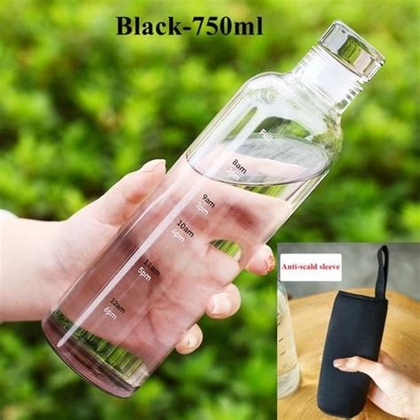 Gourde Black Ml Bouteille Eau En Verre Transparente Avec Manchon