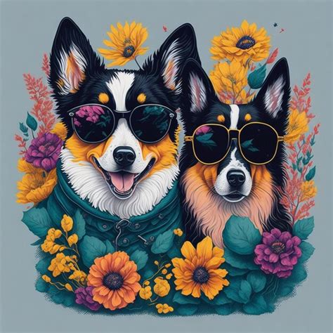 Premium Ai Image A Painting Of Two Dogs Wearing Sunglasses And A