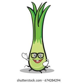 Illustration Green Onion Character Presenting Something Stock Vector