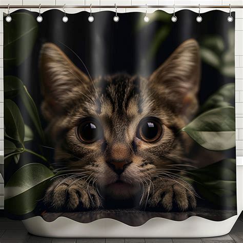 Hyper Realistic Cat Shower Curtain Cute Cat With Big Eyes And Paws