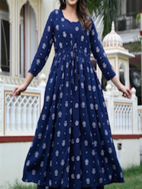 Buy KALINI Floral Printed Round Neck Sleeveless Anarkali Kurta With