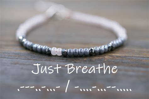 Just Breathe Bracelet Morse Code Secret Message Jewelry Etsy Morse Code Bracelet