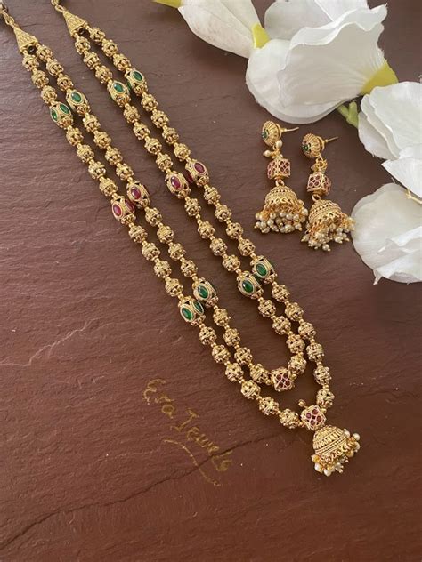 Long Gold Necklace Indian Necklace Matar Mala Gold Beaded Necklace