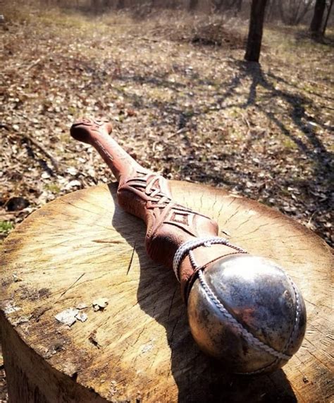 Two Handed Battle Mace Wood Carved Mace Tacktical Mace Combat Etsy