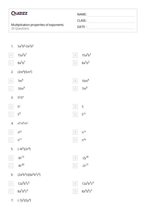 50 Properties Of Exponents Worksheets For 6th Grade On Quizizz Free And Printable