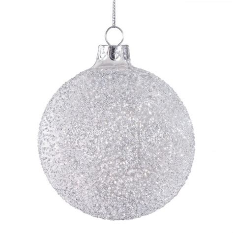 Bola árbol De Navidad Cristal Relieve Purpurina Plateada 8 Cm