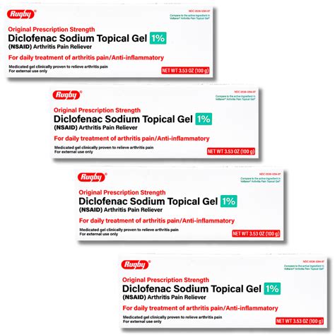 Rugby Diclofenac Sodium Topical Gel 1 Voltaren 4 Pack