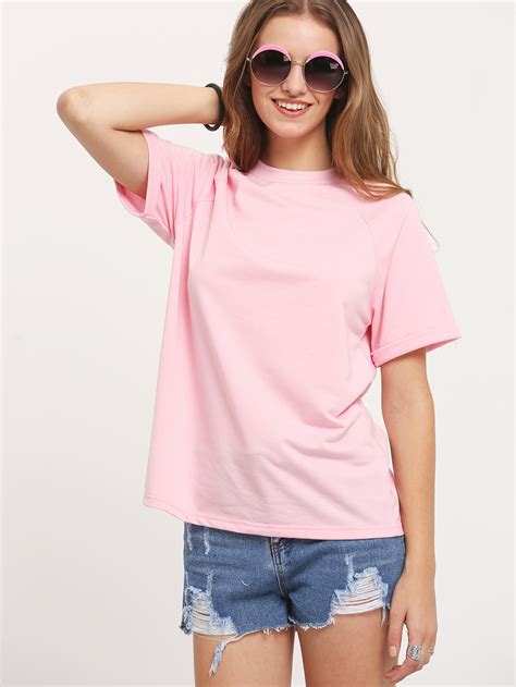 Pink Round Neck Casual Loose T Shirt Shein Sheinside