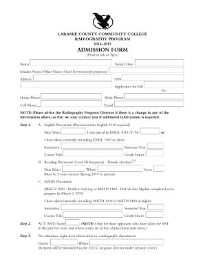 Fillable Online Lccc Wy 2015 Radiography Admissions Information And