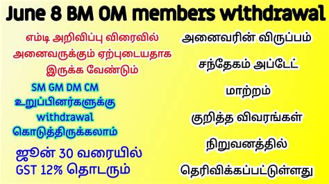 ஜன 8 BM OM withdrawal MD update ஏறபடயதக வணடம SM GM DM CM கக