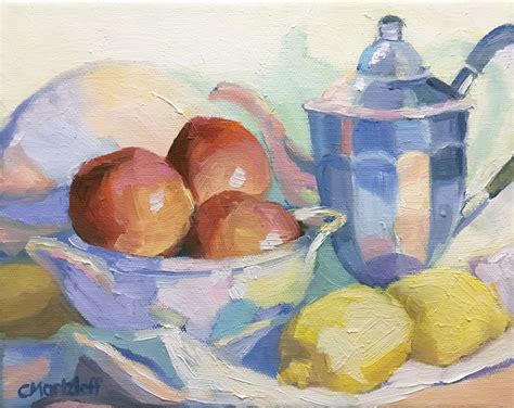 Still Life Original Small Oil Painting On Canvas With Fruit And Yellow