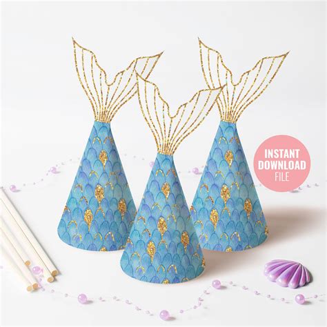 Printable Mermaid Birthday Party Hat Instant Download Custom Etsy