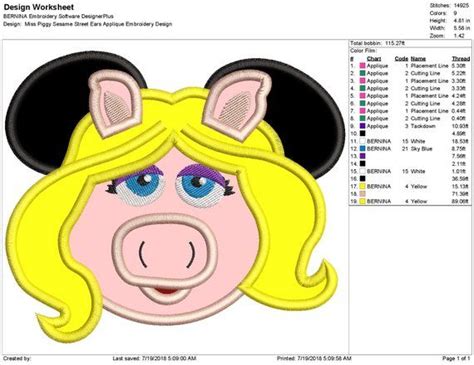 Miss Piggy Ears Embroidery Design