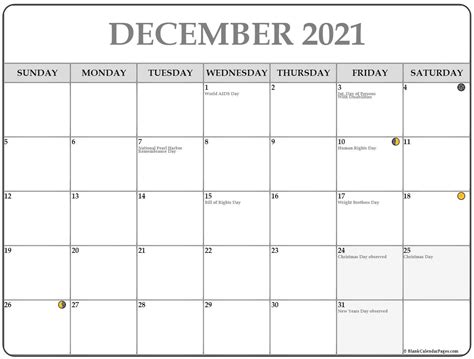 Moon Calendar December 2021 | Calendar Page