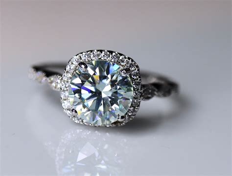 Blue moissanite, moissanite ring, bridal set, gray moissanite, unique wedding ring, cushion ...