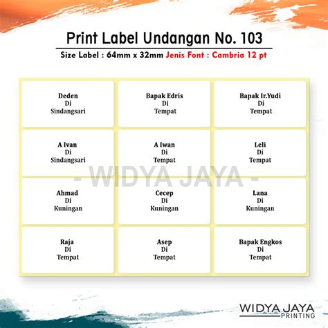 Jual Cetak Label Undangan Pernikahan Print Stiker Nama Label No 103