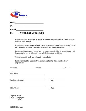 Fillable Online MEAL BREAK WAIVER Fax Email Print PdfFiller