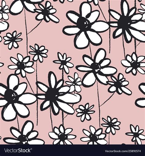 Daisy sketch color seamless pattern Royalty Free Vector