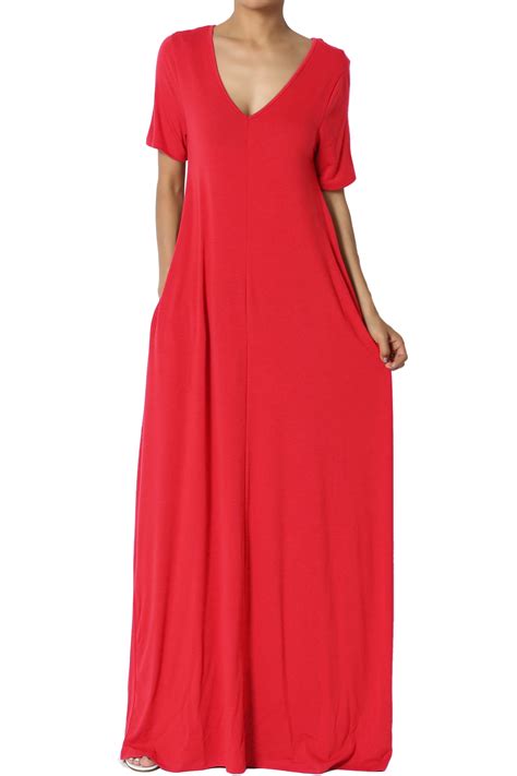 Themogan Themogan Women S S~3x Soft Jersey Oversized V Neck Short Sleeve Maxi Dress W Pocket