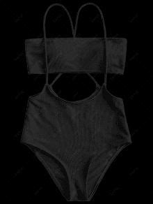 Bandeau Top And High Waisted Slip Bikini Bottoms BLACK Bikinis S ZAFUL