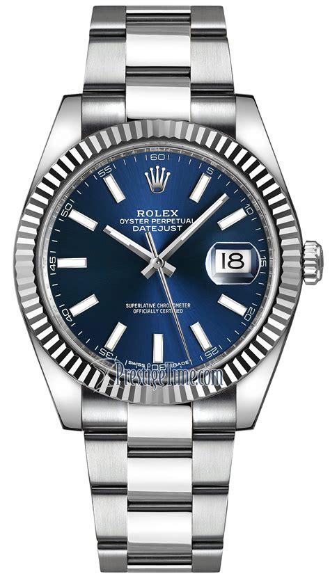 126334 Blue Index Oyster Rolex Datejust 41mm Stainless Steel Mens Watch