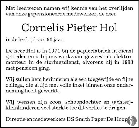 Cornelis Pieter Cor Hol Overlijdensbericht En Condoleances