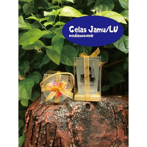 Jual Souvenir Gelas Jamu Lu Kemas Mika Dop Cetak Nama Custom