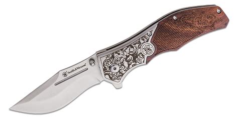 Smith And Wesson Unwavered Assisted Flipper Knife 3 25 Satin Modified Clip Point Blade Engraved