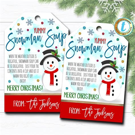 Christmas Gift Tags Snowman Soup Hot Cocoa Teacher Classroom Party Kid S Holiday Gift Hang