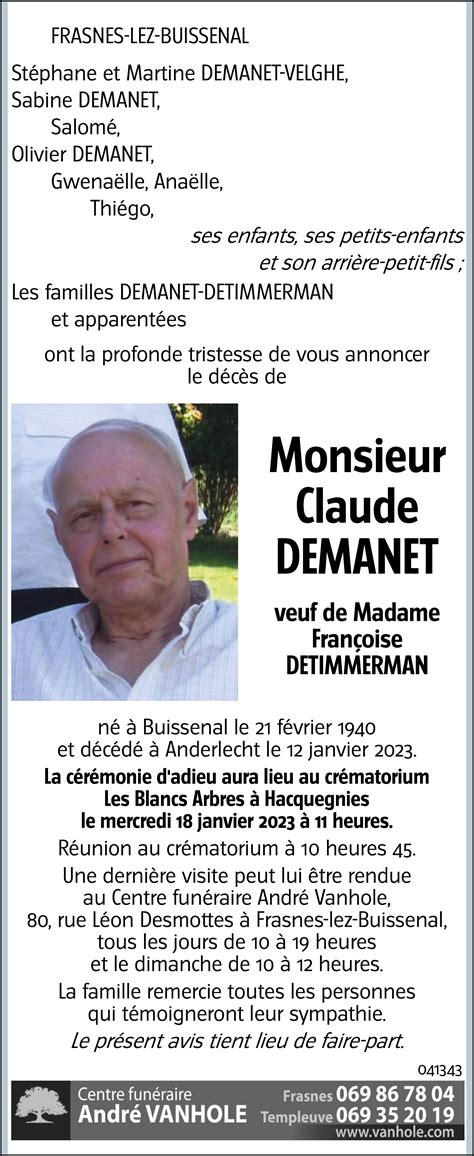 Claude Demanet Avis N Crologique Lavenir Net