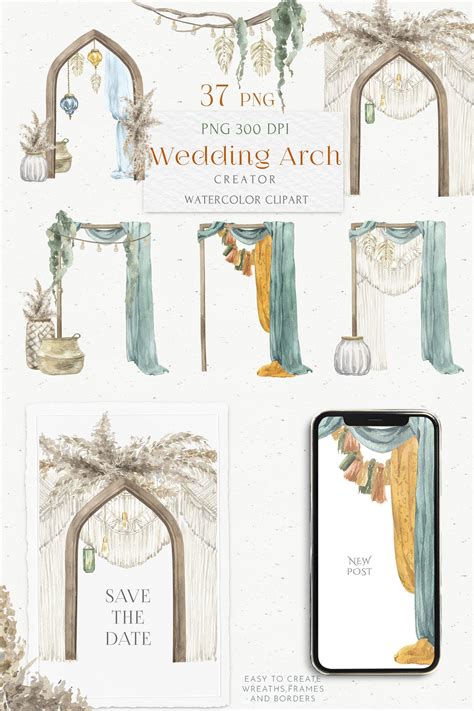 Boho Wedding Arch Creator Clipart Watercolor Ceremony Frame Etsy