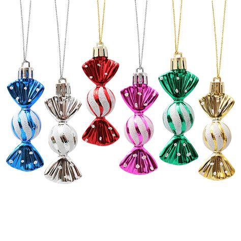 Matoen 6 Pcs Christmas Candy Ornaments Christmas Tree Glittering Decorations Plastic Candy A